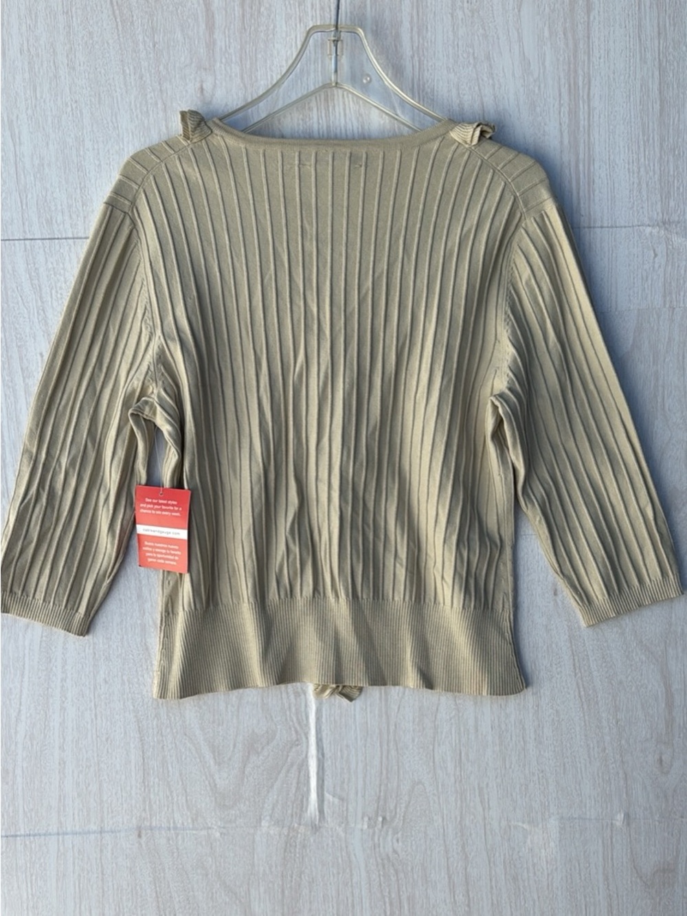 Cable & Gauge Beige Ruffled Ribbed Button-Front Top - Picture 2 of 4